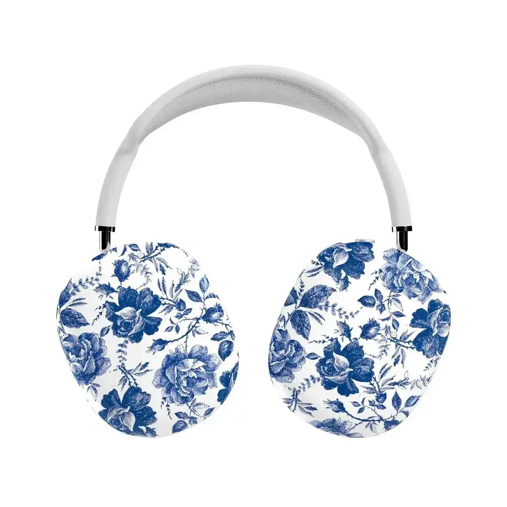 Casely AirPods Max Case | Snap-On Hard Shell Covers | Rose to Fame | Blue & White Rose Floral