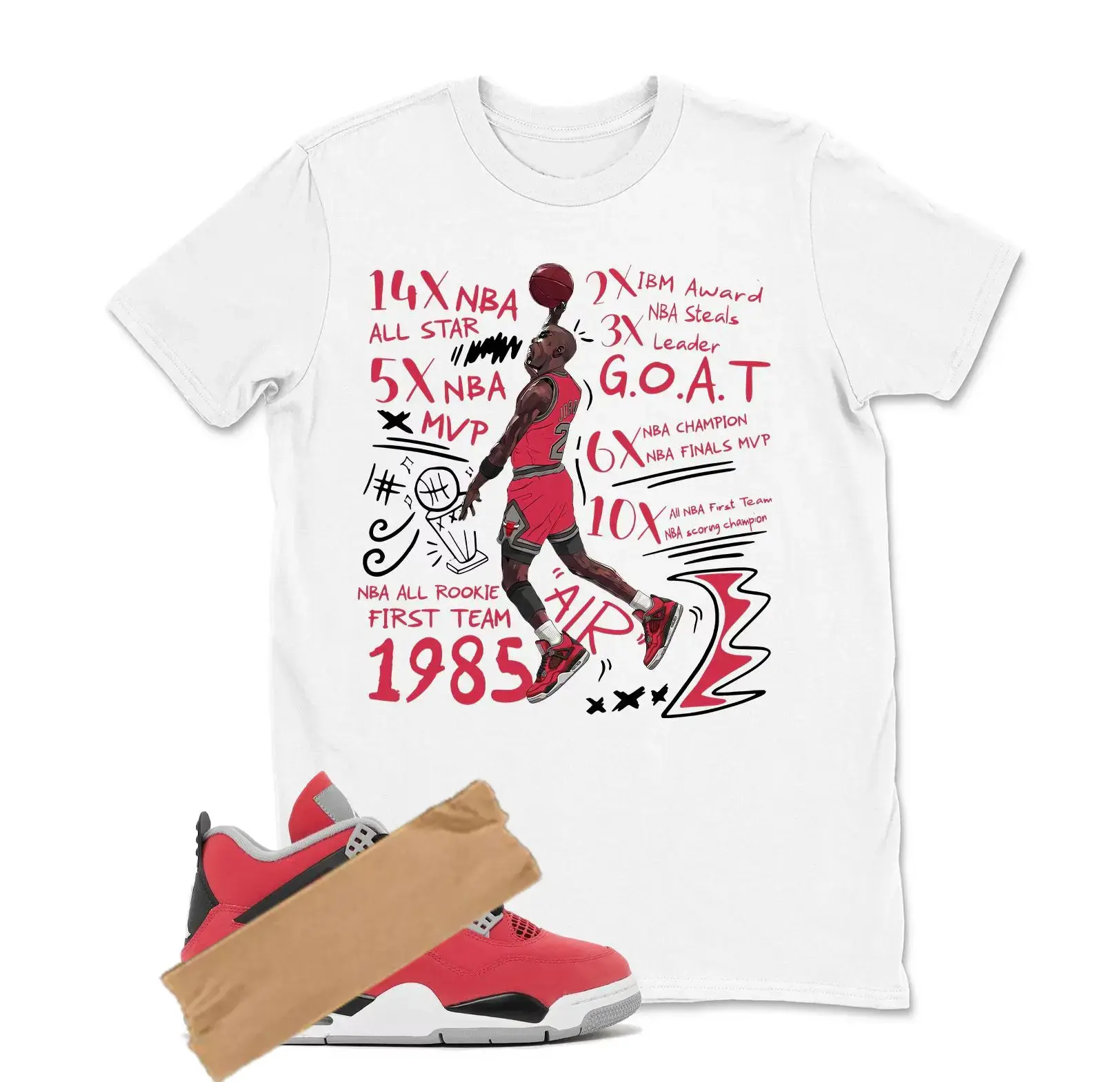 AJ4 Fire Red White Black Match Shirt, MJ GOAT Dunk Graphic Tee, 90s HipHop Tee, Gift For Women and Men, Unisex T-Shirt, Cozy Gift