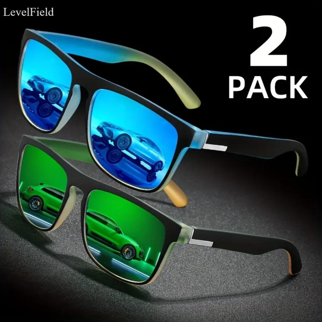 LevellField Retro Square Sunglasses for Men Women Colored Tinted Lens UV400 Classic Frame Lightweight Durable Fashion Eyewear for Driving Party Street Style Daily Wear 2 Pack