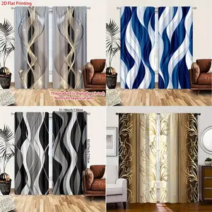 Two piece set, using polyester fiber material for 2D printing, presenting high-definition digital printed stripe abstract artistic patterns. These translucent curtains are suitable for bedroom, living room, office, and home decoration