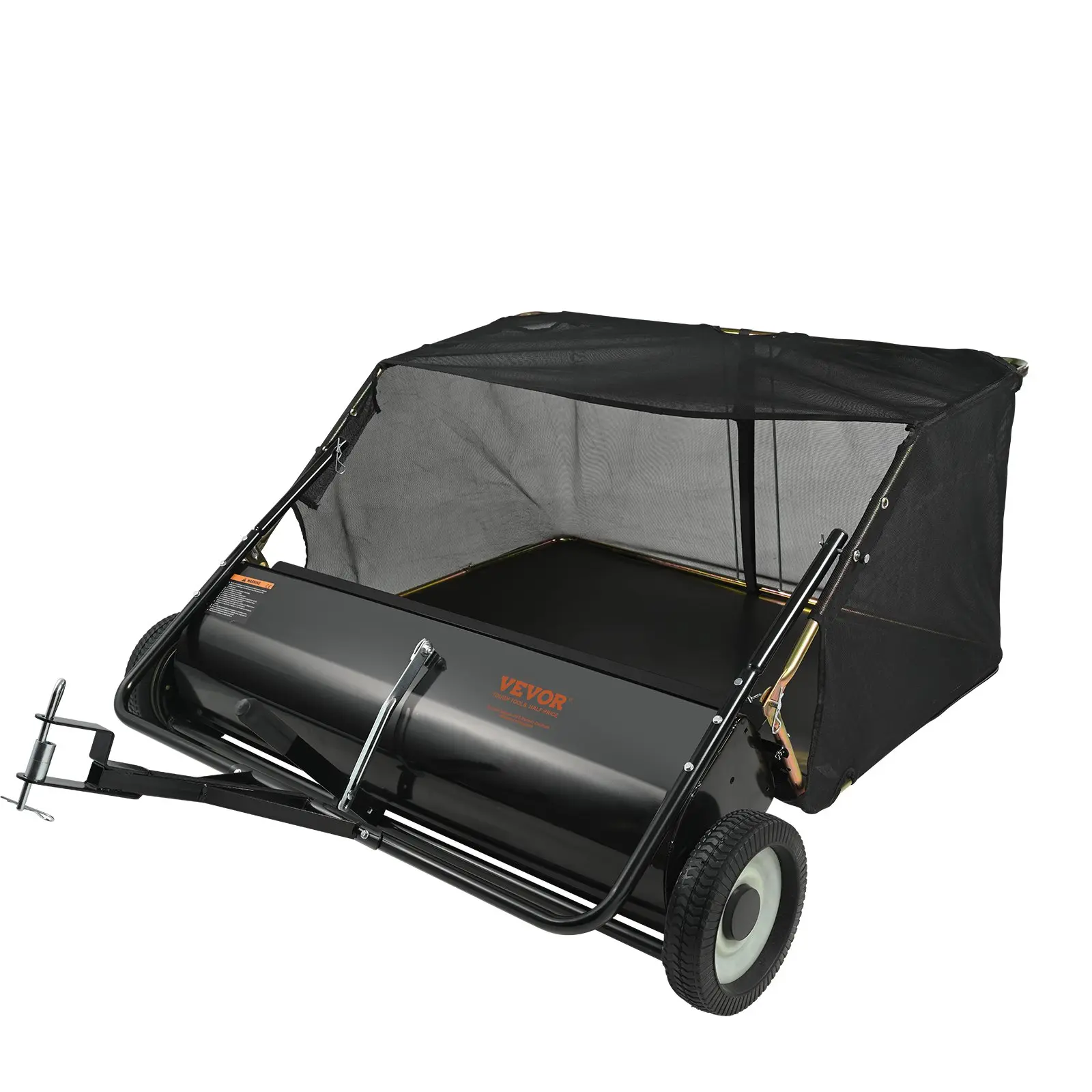 【Summerfinds】VEVOR Tow Behind Lawn Sweeper, 50 in Portable Garden Cleaning Tool, 26 cu ft Large Capacity Leaf & Grass Collector, Toolfree Height Set, Brush Adjustment, Dumping Rope, For Sidewalks/Drives