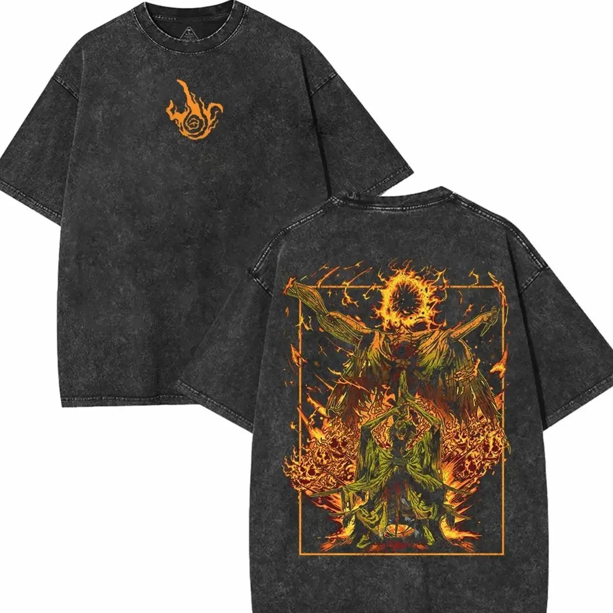 Elden Ring Midra Lord of Frenzied FlameOversized Unisex Acid Washed Lightweight Cotton T-Shirt, Gift For Game Fan, Streetwear Comfort Fabric MA8
