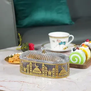 Ramadan Tray with Lid, Metal Iftar Plate, Islamic Candy Dish, Table Decor, Food Serving Tray, Biscuit Storage Container, Durable and Stable, Supplies for Eid al-Fitr Festival Party