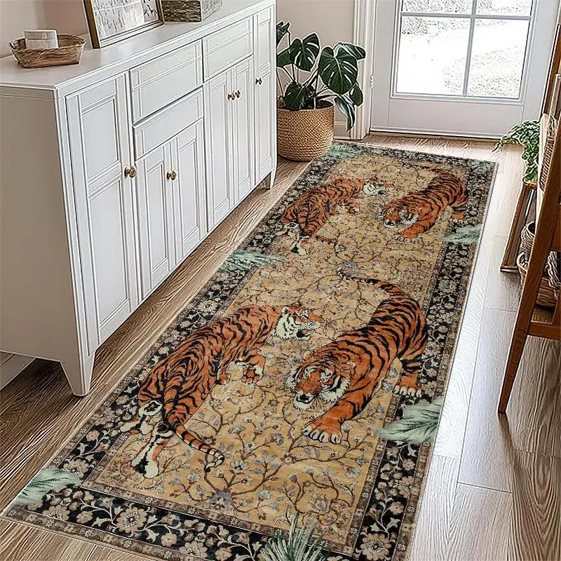 Vintage Tiger Pattern Floor Mat, Non-slip Washable Floor Carpet, Decorative Area Rug for Home Living Room Bedroom Kitchen Farmhouse