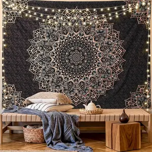 1 piece of home decoration tapestry, Wall Tapestries, bedroom living room and outdoor wall fabric, exquisite black Mandala Floral Pattern: create a beautiful wall decoration for any room! Happy Eid al-Fitr, including installation package