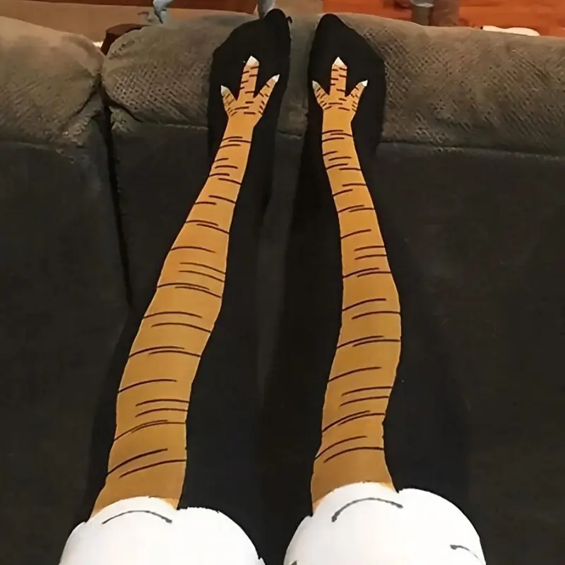 3 Pairs Funny Chicken Claw Socks, All Seasons Unisex Thigh-High Costume Socks with Realistic Black White Yellow Chicken Leg Decor, for Role-Playing Daily Fashion Wear, Decorative Socks