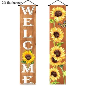 2D flat banner 2 piece Welcome Spring Floral Porch Sign Sunflower Banner Door Sign Decorations Hanging Door Banner Spring Decorations for Front Door Indoor Outside Home Yard Porch Wall Decor party decorations, party supplies Outdoor Banners