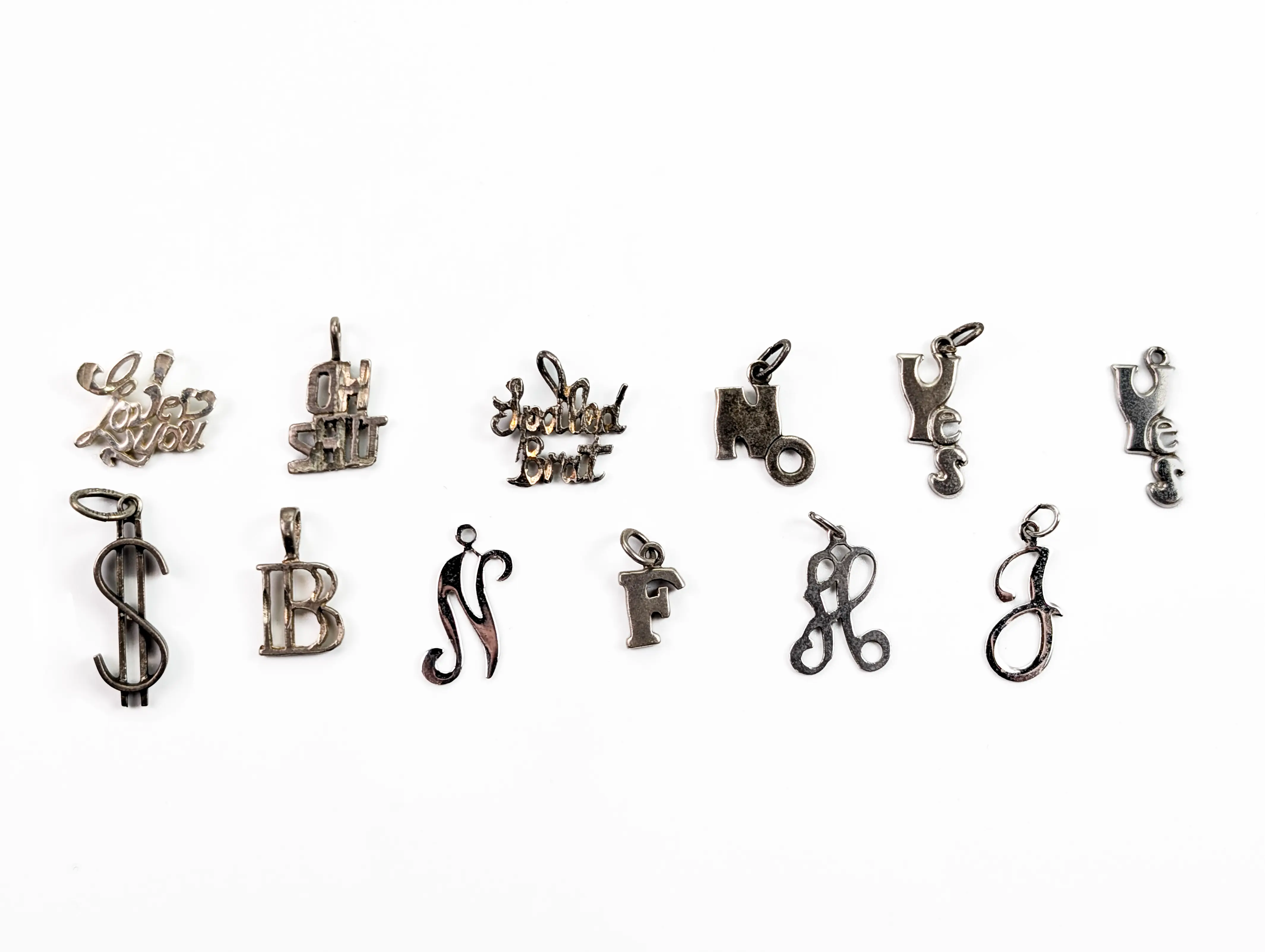 Sterling Silver Words/Initials/Symbols Charms - Choose by Charm! - Stamped and Tested Sterling - I Love You, Cash, Cursive
