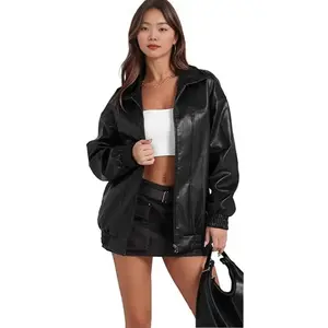Leather Jacket Women Faux Oversized Motorcycle Bomber Coats 2024 Fall Fashion Outfits Winter Clothes