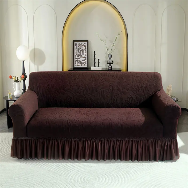 Elastic Sofa Cover Set, Stretchy Polyester Fabric, Coffee Color, Easy Wash & Reusable, Fits Single/Double/Triple/Four-Seat Sofas, Washable Couch Slipcover, Washable Sofa Slipcover, Couch Covers For Sofa