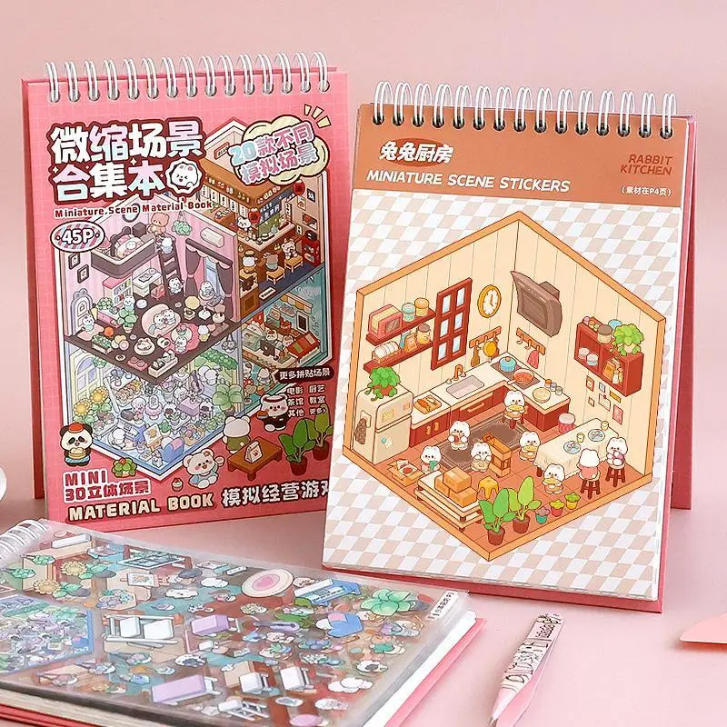 Creative Scene Sticker Book, 3D Stickers Set, DIY Decoration, Vinyl Adhesive Stickers, Water Bottle Decals, Cellphone, Laptop & Phone Cases