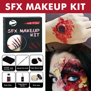 Jue-Fish Halloween Makeup Kit - Realistic Fake Blood, Scar Wax, Moldable Scars & Wound Effects for Creepy Costumes | Ultimate SFX Makeup Kit for Halloween, Cosplay, and Horror Parties