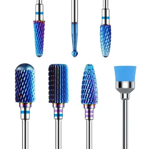 MelodySusie Nail Drill Bits 7pcs, Tungsten Carbide Drill Bits for Acrylic Gel Nail Polish Hard Gel Nail Remove, 3/32'' Nail Bits Set for Nail Drill Efile, Manicure Pedicure Salon Nail Tools, Blue
