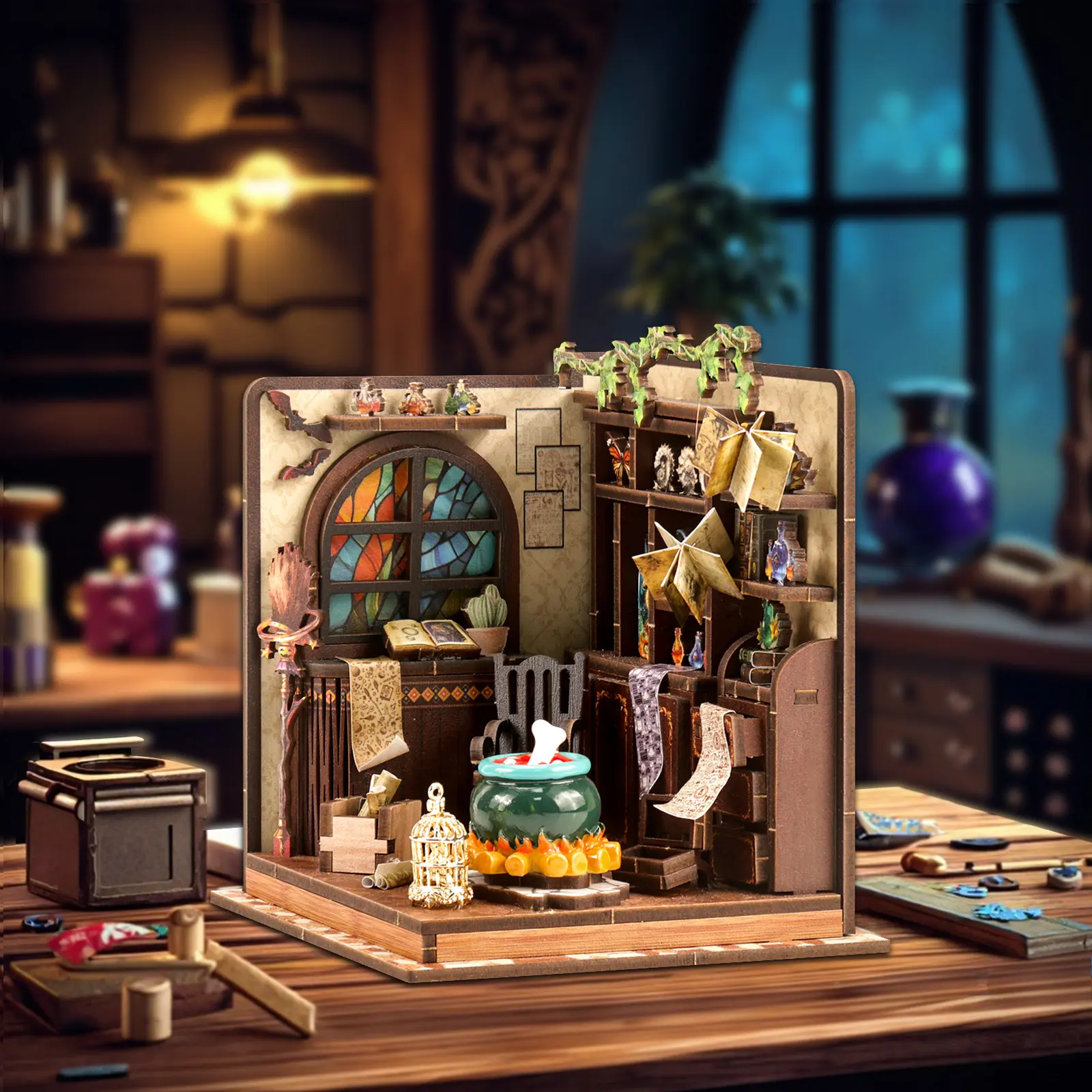 DIY Mystic Potion Workshop Miniature Wooden House Craft Kit with Built-in LEDs, Wooden Handmade Wood Craft Kits for DIY Woodwork Enthusiasts (Toys & Hobbies)