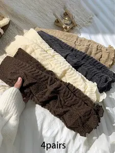 4 pairs of retro ribbed thigh-high socks in a Mead-inspired warm Christmas color scheme, perfect for women's daily wear in winter