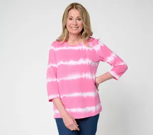 Denim & Co. Regular So Soft Tie Dye Stripe Printed Top