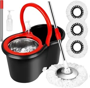 Spin Mop and Bucket with Wringer Set, 360° Spinning Mop Bucket System with 3 Microfiber Mop Replacement Heads Refills, 61" Stainless Steel Extended Handle for Floor Cleaning Home Office(20QT)