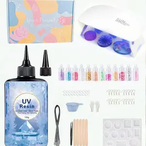 79 piece UV resin jewelry making set with LED light -100g crystal clear color, suitable for DIY handmade sets of keychains and earrings, jewelry UV resin entry-level set, craft decoration, including molds and accessories, Jewelry Making Kit