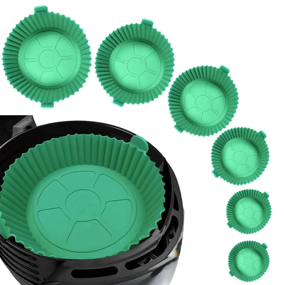 Silicone Air Fryer Liner, 6pcs Round Heat Resistant Air Fryer Basket, Kitchen Baking Tray, Practical Kitchen Gadgets, Kitchen Accessories