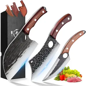 ROCOCO Hand Forged 3PCS Kitchen KnivesSet - High Carbon Steel Blade with Wooden Handle BlackFriday Gift