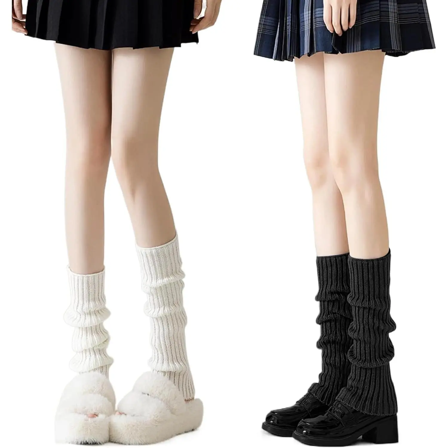 Women's Winter  Warmers, 2 Pairs - White & Black, Y2K Style, 80s Theme,  for Walking