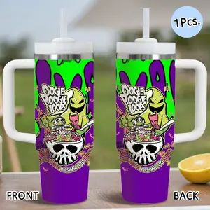 O-Oogie Boogie Nightmare Christmas Vacuum Flasks 40oz Stainless Steel Tumbler with Handle & Straw, Vacuum Insulated Travel Mug Keeps Drinks Cold Up to 34 Hours, Leak-Resistant Cup for Iced Coffee, Water, Office, Gym or Travel