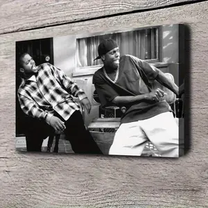 1 Piece Friday Movie Poster Canvas Wall Art with Frame, Wood Wall Art - Black and White Comedy Decoration, Suitable for Living Room and Bedroom, Ideal Gift for Fans, Detailed character design