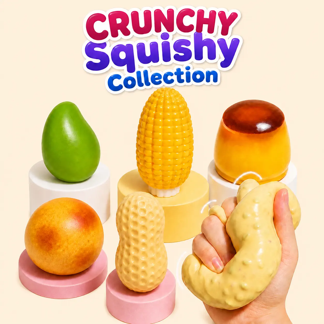 1PC Crunchy Squishy Series ASMR Sensory Squeeze Toy with Gift Box for Stress Relief, Kids & Adults, Choose Your Preferred Shape Before Ordering