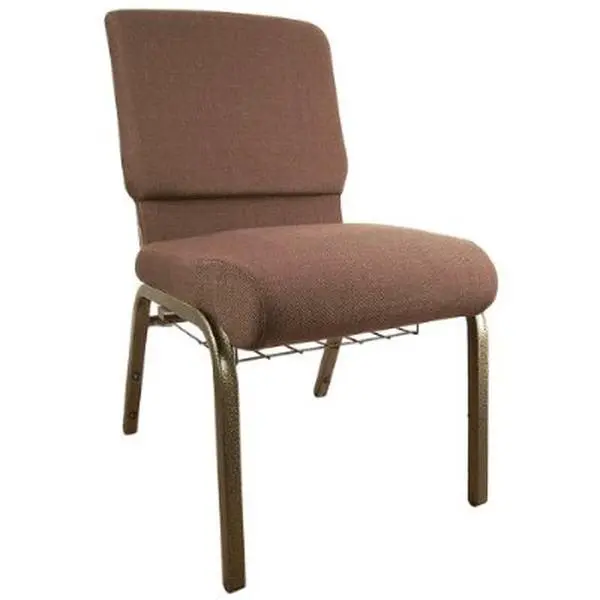 Flash Furniture HERCULES Church Chair (FD-CH02185-GV-10355-BAS-GG) - 18.5''W Brown Fabric, Gold Vein Frame, 3.5'' Thick Cushion, 4'' Waterfall Edge Seat, 600 lb. Capacity, Book Rack, Communion Cup Holder, Ganging Clamps, Plastic Accents