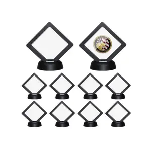 3D Floating Display Case,10 Pcs Challenge Coin Display Frame,Black Display Stand Holder Suspension Frame for AA Medallion, Antique Challenge Coins, Chip, Jewelry, Pin(10 Pcs)