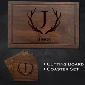 Rustic Antlers Monogram Cutting Board Set