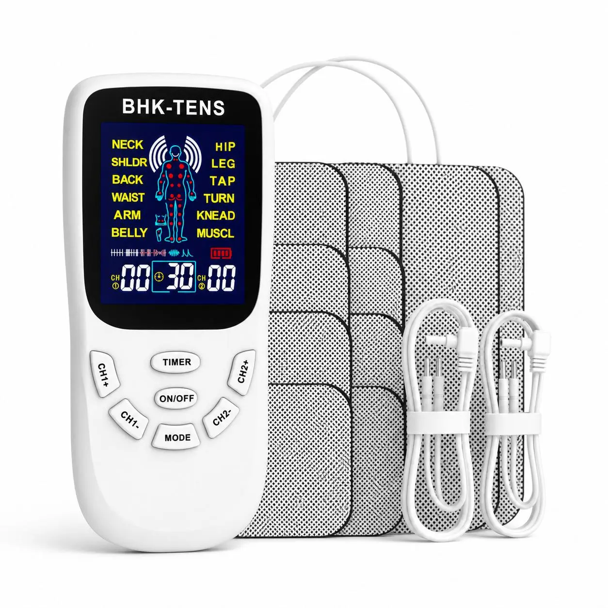 Lightweight Portable TENS EMS Muscle Stimulator Massager Machine, Dual Channel Electric Pulse Massager with 12 Modes, 40 Intensity Levels, 30-Min Timer, Electrode Pads for Neck, Shoulder, Back Relaxation (Battery NOT Included)