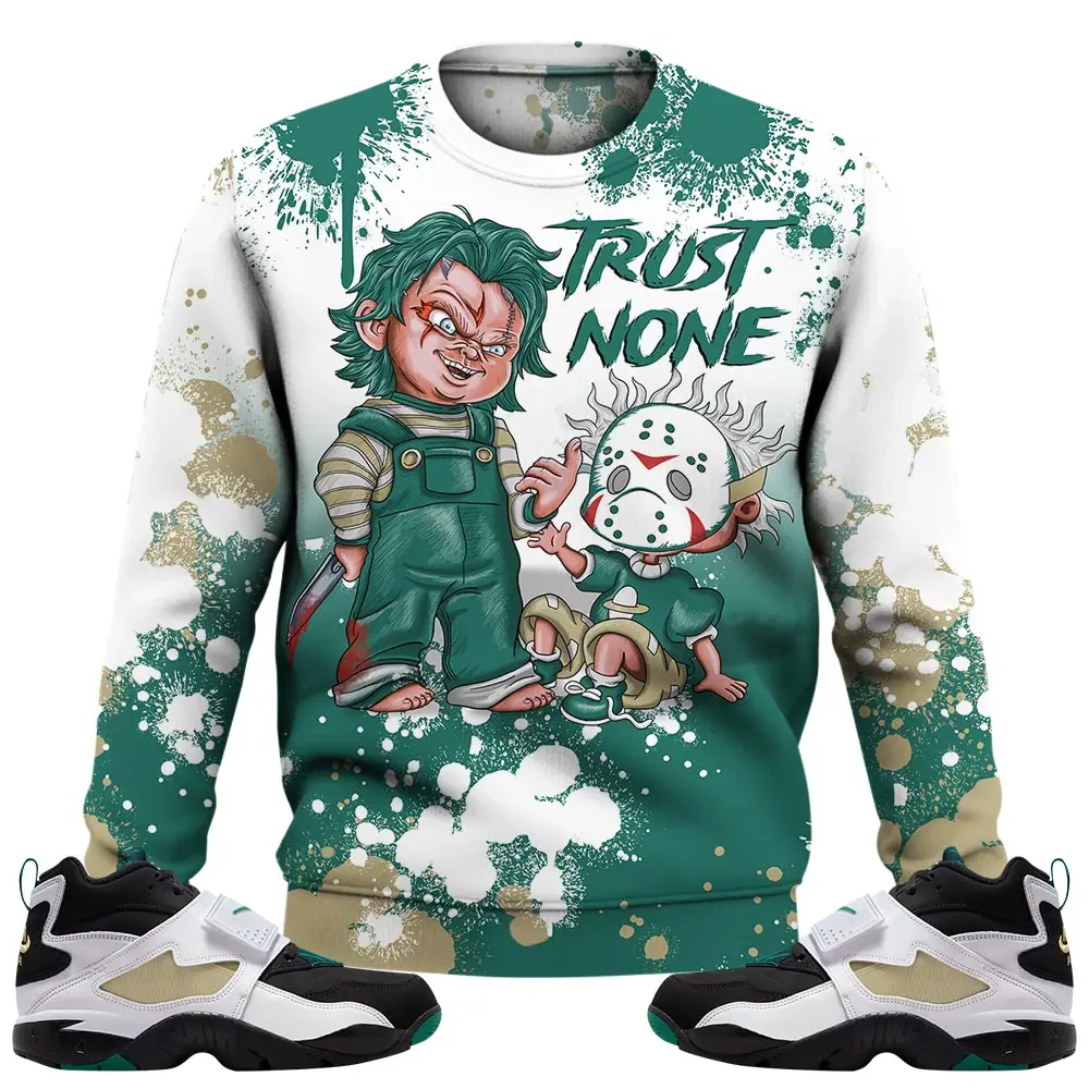 Diamond Turf Emerald Sweatshirt, Diamond Turf Green Sweater, Trust No One Scary Outfits Streetwear Sneaker Matching Shirts Fabric Fleece Menswear Hoodie