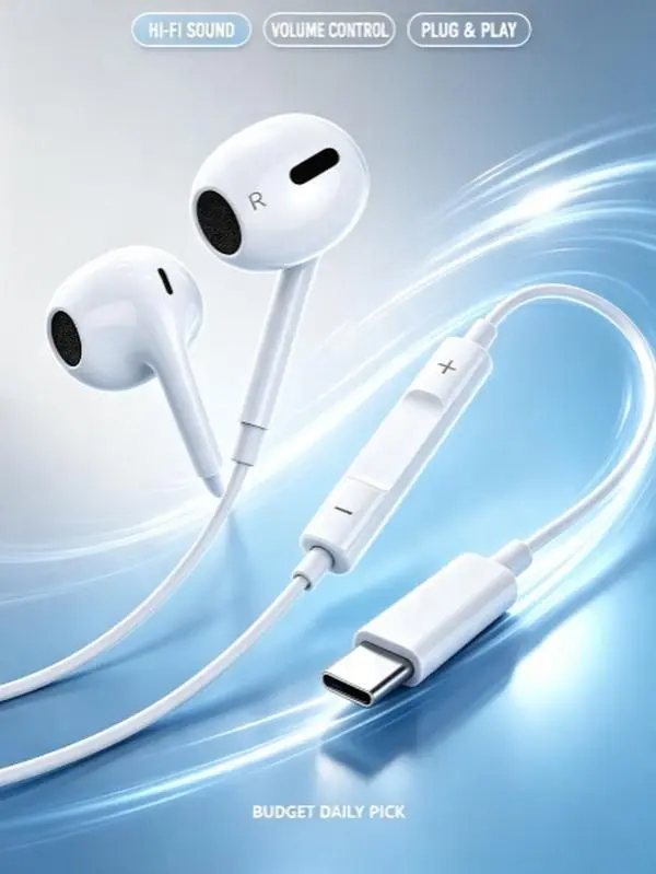 Lightweight Ergonomic In-Ear Wired Headphones, Plug and Play USB-C Design Compatible with Most Android Smartphones and Tablets