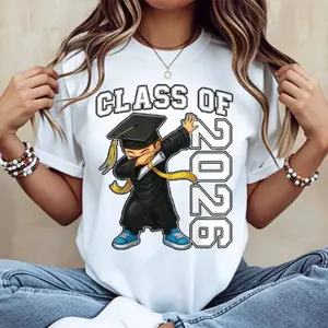 Class of 2026 Graduation Graphic T-Shirt, Dabbing Graduate Cartoon Design Tee for Graduation Celebration