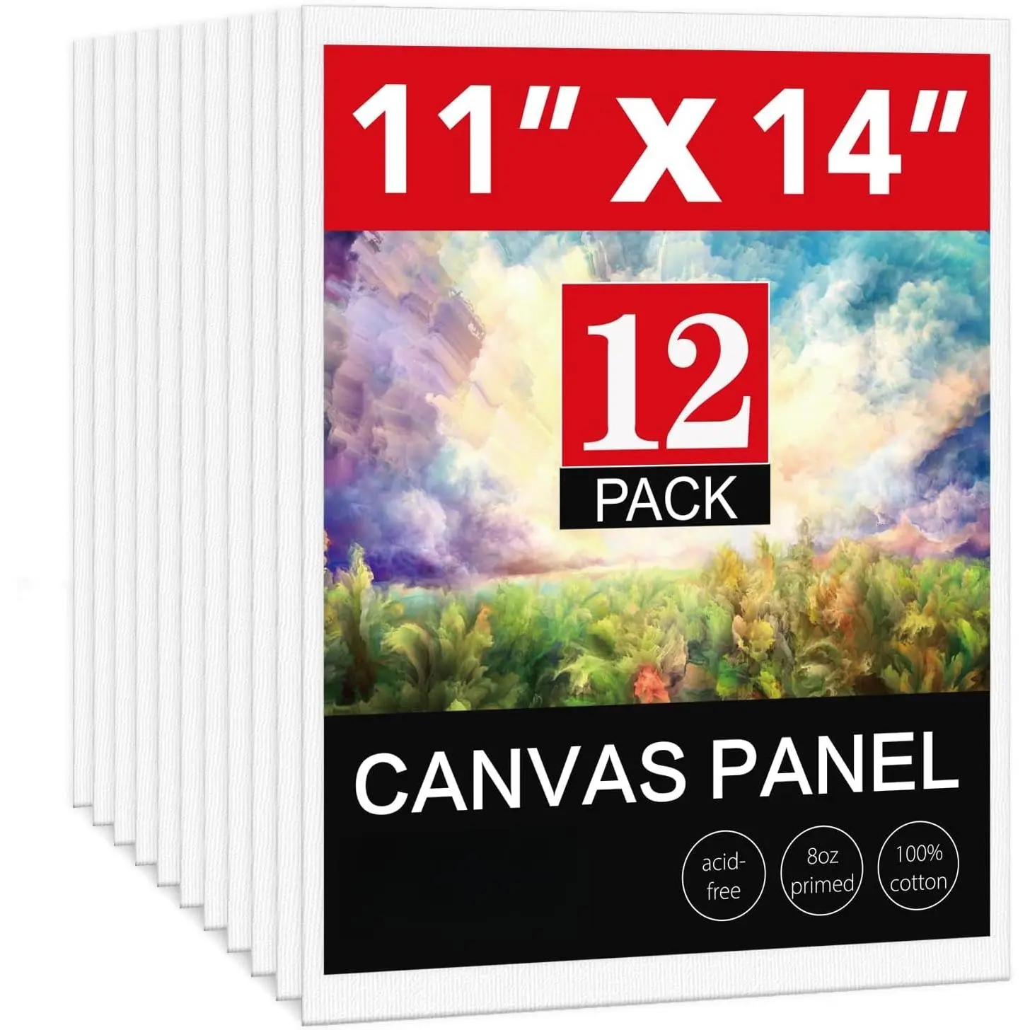 Canvases for Painting 11x14 Inch, 12 Pack Blank Painting Canvas Boards for Painting Supplies- Cotton Canvas Panels Acid-Free Primed for Oil ,Watercolor,  , Gouache and Tempera.