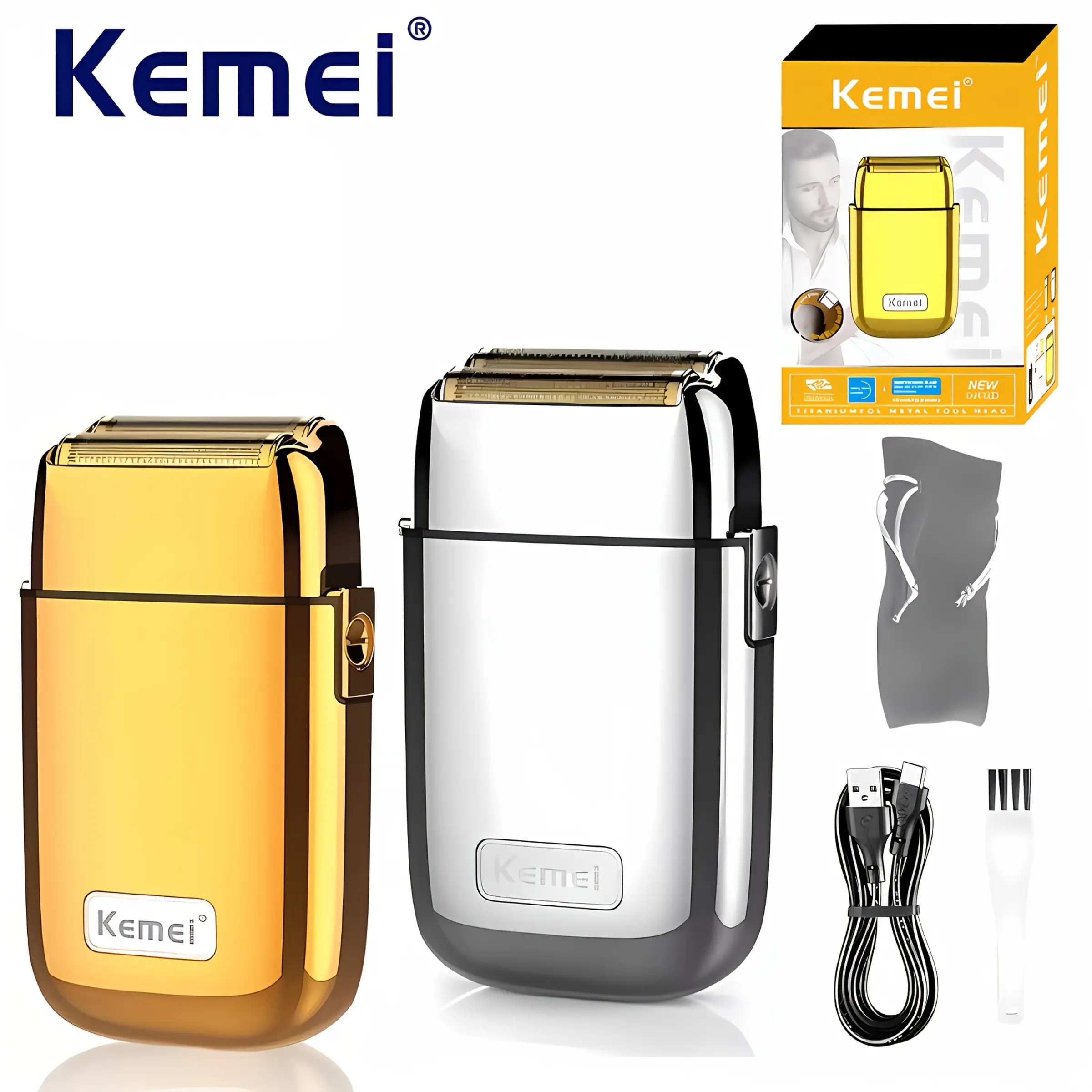 Kemei Km-Tx1 Rechargeable Dual Blade Men's Electric Shaver, Shaving Machine, Cordless Shaver, Portable Shaver, Travel Shaver, High-End Metal USB Charging Gift Box, Premium Razor for Men, Smooth