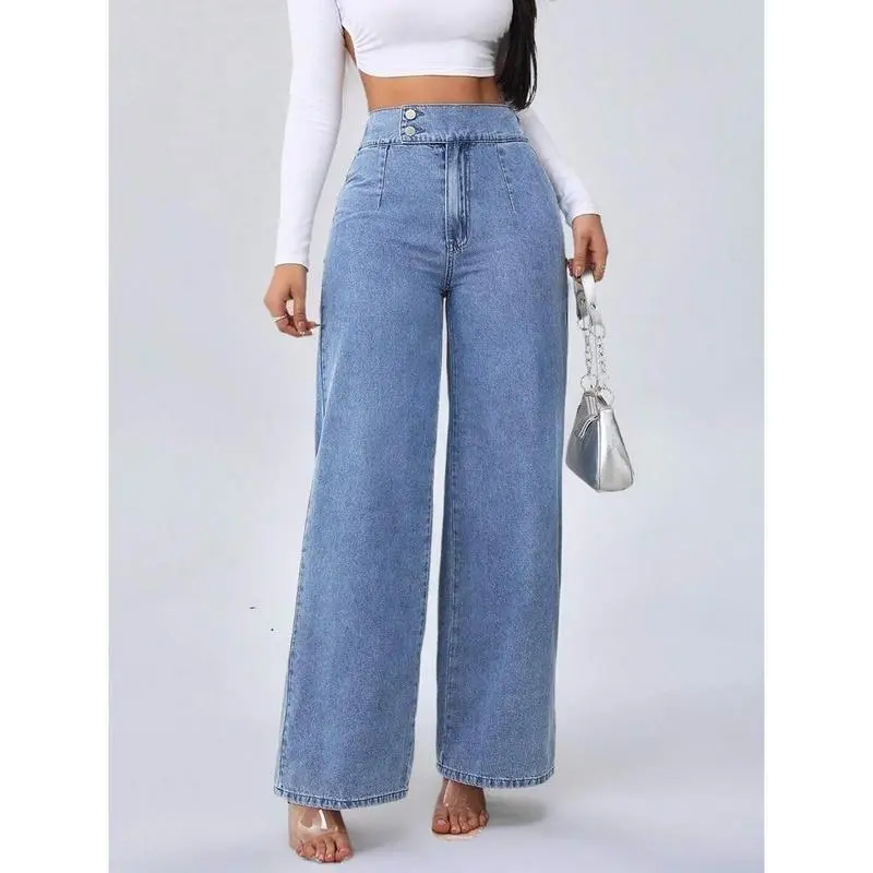 Tall Women's High-Waist Straight Leg Jeans - Cotton-Viscose Blend, Casual Extra Long Zip Fly Bottoms, Loose Baggy Oversized, Machine Washable Sports & Outdoor Streetwear Apparel