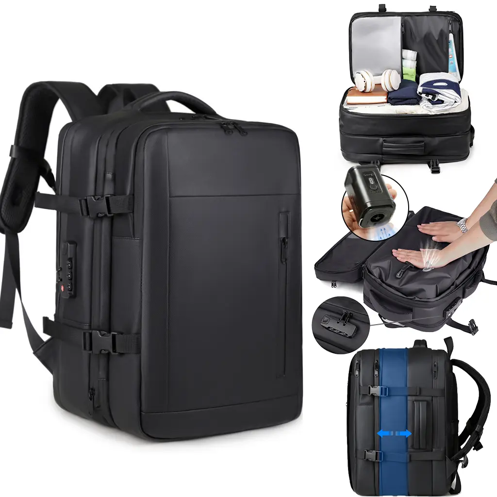 Men's Expandable Vacuum Compression Backpack, Large Capacity Travel Laptop Backpack with Dry and Wet Separation, Multifunctional Business Computer Bag, Foldable Daypack for Work, School, Short Trips