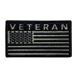 Reflective Veteran USA Flag Patch [Iron on Sew on - 3.5 X 2.0 V-5]