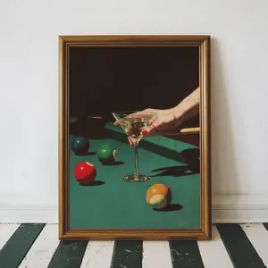 [Sale Off Up To 50%] [Unframe] Vintage Dive Bar Martini Pool Poster Art, Retro Billiards Smoking Cocktail Oil Painting Art, Lucky 8 Ball Print