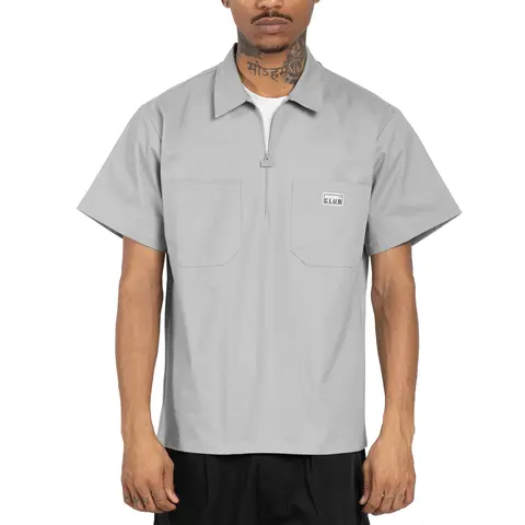 Pro Club Men's Short-Sleeve Half-Zip Classic Work Shirt - Heavyweight Cotton Spandex Stretch Twill Fabric, Loose Boxy Relaxed Fit Pullover, 2 Chest Pockets, Casual Utility Top, S-3XL, Machine Washable, Soft, All Seasons
