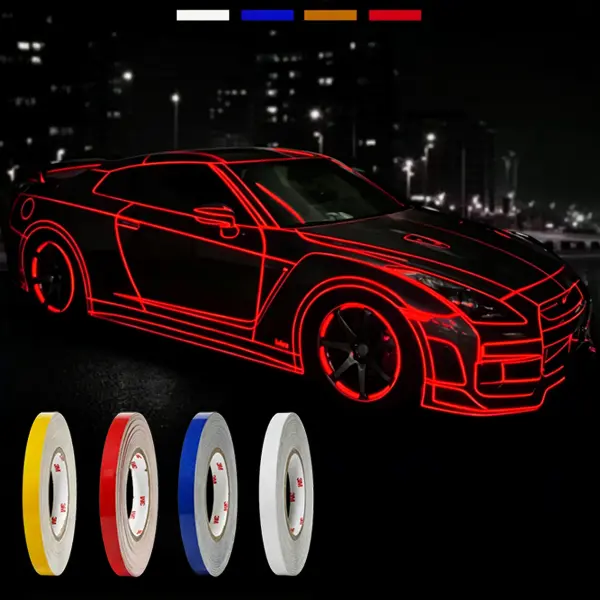 Hugexpen High-Grade Automotive Safety Reflective Strips (5m x 1-2cm) - Car Exterior Accent Decal, Motorcycle Visibility Luminous Film, Auto Accessories Add-Ons