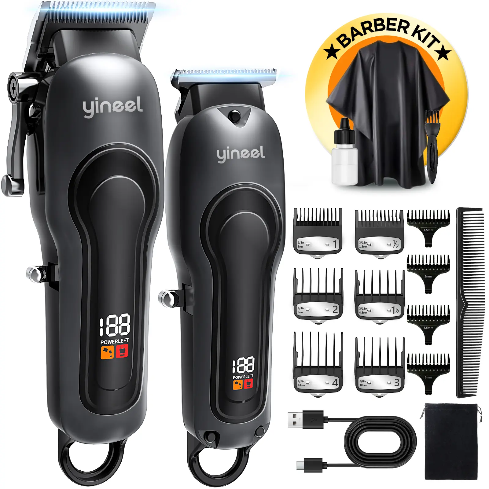 Yineel Hair Clippers for Men, Professional Cordless Clippers & Trimmer Set, Beard Trimmers Kit, Barber Clippers for Hair Cutting Kit with LED Display, Rechargeable, Waterproof, Gift for Men Women Barber Kid, Ideal Father's Day Gift Durable Storage