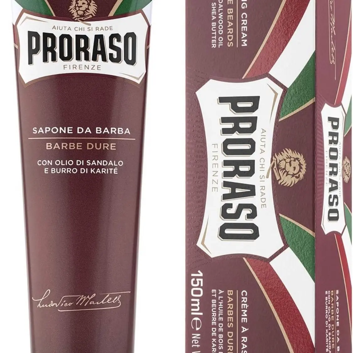 Proraso Red Nourishing Shaving Cream tube for Men made in Italy sandalwood 150ml Hyaluronic Acid Hydrating All Skin Types Alcohol Free Fragrance Free