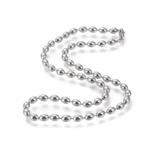 Stainless Steel Beaded Necklace Lobster Clasp Rice Bead Silver 16.5" Z496