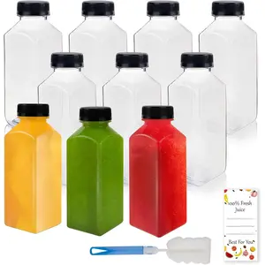 10 Pcs 12oz Plastic Juice Bottles With Caps, Reusable Food Grade Chear Juice Containers for Juicing, Smoothies, Coffee, and Other Beverages