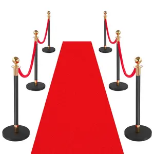 VEVOR Stanchion Post, 6 Pcs Crowd Control Barrier Set with Red Carpet, 4 Red Velvet Ropes, Stainless Steel Gold Stanchion Post Queue with Hollow Base for Theater, Party, Wedding, Exhibition (Black)