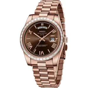 NIBOSI Men's Watches Analog Quartz Diamond Bezel Stainless Steel Dial Rose Gold Silver Watches for Men Waterproof Business Classic Dress Wrist Watch with Day Date