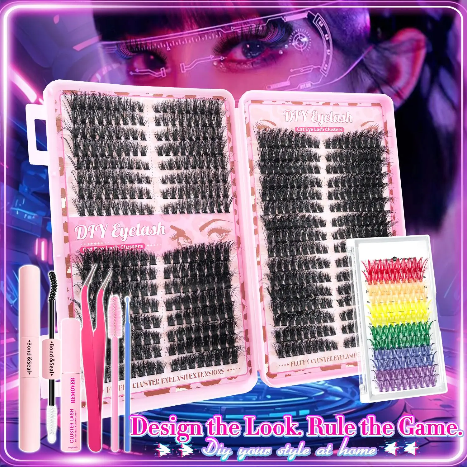 CyberLash 3-in-1 Cluster Set Volume Lashes, Fluffy Eyelashes, Cluster False Eyelashes, DIY Lash Clusters, DIY Eyelash Cluster Lash Extension Featuring 60D 100D Styles, Cat Eye Drama, Foxy Lift, Reusable, Easy to Apply, Comfortable, Summer Makeup